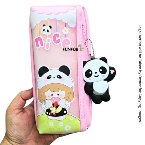 Image of Funfob Panda Pencil Pouch for School College for Pen Pencil Panda Pencil Pouch Box Travel or Cosmetic Case | Panda Pouch Keychain Pink