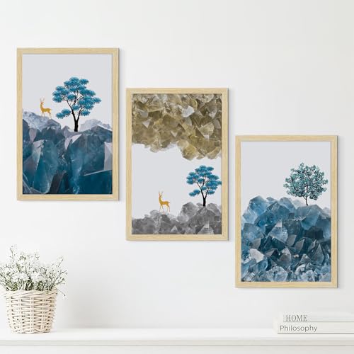 Image of ArtX Paper Modern Art Wall Painting For Living Room, Drawing Room Decoration Big Size, Framed Painting for Wall Decoration, Wall Decor For Bedroom, Multicolor, 36.0 x 18.0 inches, Set Of 3