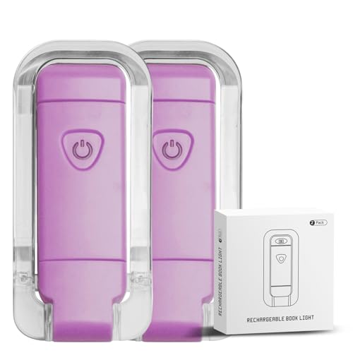 Image of EGWASER Book Light for Reading in Bed, USB Rechargeable Clip on Book Lights, 3 Brightness Adjustable Dimmable Bookmark Light for Eye-Protection, Reading Lamp for Bookworms, Travel (2-Pack Purple)