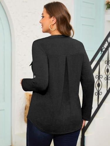 Siddhe Women 3/4 Sleeve Plus Size Tunics Zip Front V-Neck Tops Casual Loose Fit T Shirt Blouse4