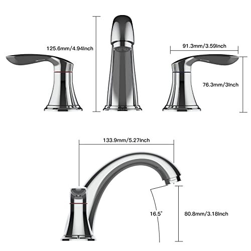 Bathroom Sink Faucet, Faucet for Bathroom Sink, Widespread Chrome Bathroom Faucet 3 Hole with Stainless Steel Pop Up Drain and cUPC Lead-Free Hose - (Chrome)