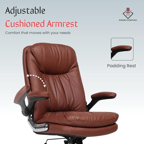 Image of Premium Leatherette Executive Office Chair with Chrome Base & Padded Armrests | Adjustable Height Swivel Desk Chair for Office & Home (Tan)