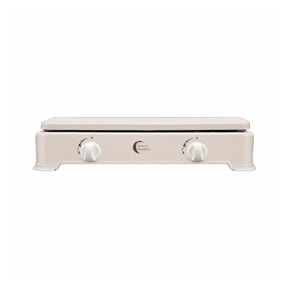 Réchaud à gaz portable 2 feux | Contrôle de flamme | Réchaud de camping compact avec couvercle | Idéal pour le camping, l'extérieur, les voyages | 4 patins en caoutchouc antidérapants | Couleur blanc