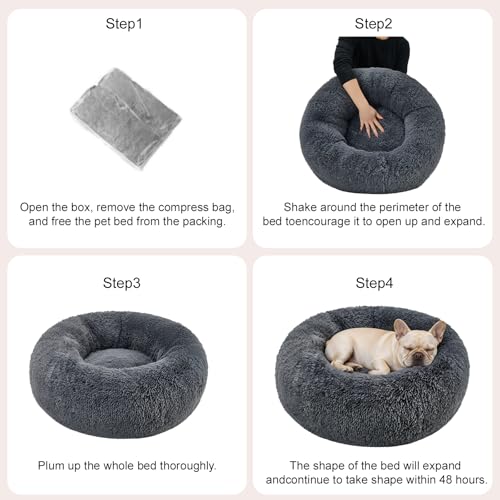 Image of Small Dog Calming Beds Donut Washable Round Puppy Cat Bed Anxiety Dog Bed
