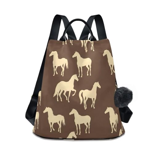 Sac à dos marron femme antivol Silhouettes Horses contre les pickpockets