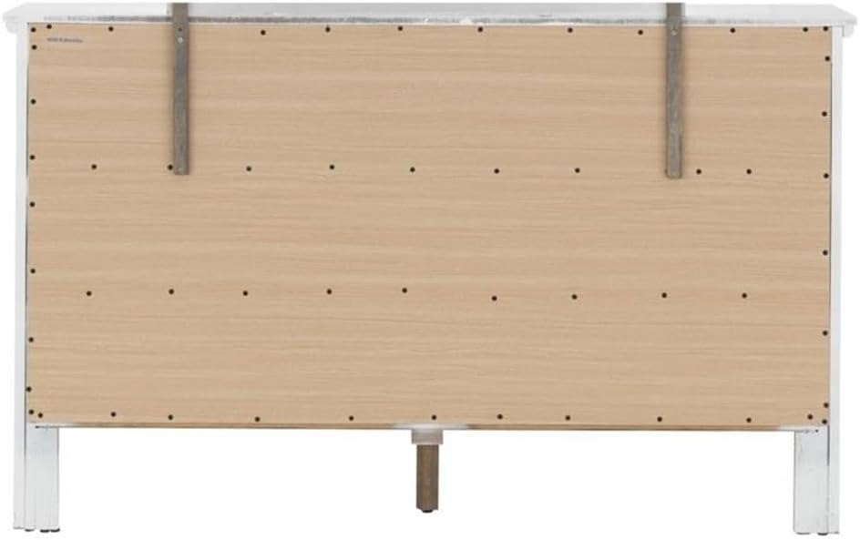 BOWERY HILL 6 Drawer Double Dresser, 59 in Wide Engineered Wood, White Finish, Transitional Style Bedroom Furniture, Assembled with Metal Guides and Dovetail Drawer Construction