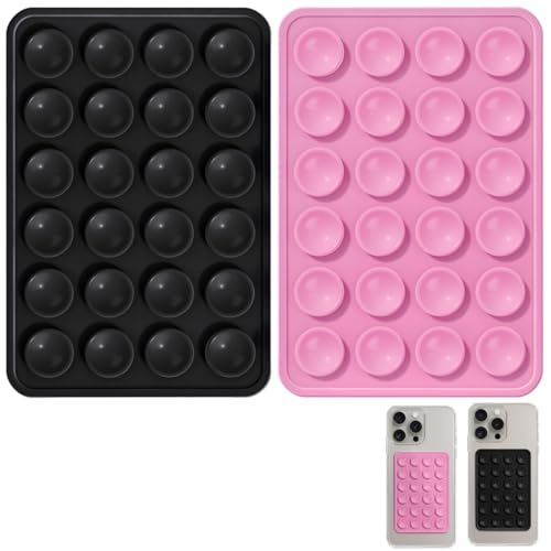 Image of Suction Phone Case, Phone Suction Sticker, Silicone Anti-Slip Silicone Multipurpose Hands-Free Sticky Pads Grip, Videos Mirror Shower (Black & Pink)