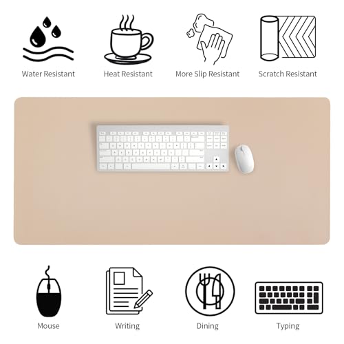 Image of Bloss Extra Large Leather Desk Mat 47.2 inch x 24 inch Non-Slip Dressing Table Cover Protector, Waterproof Student Study Desk Mat, PU Leather Computer Writing Desk Pad for Home Office and Decor - Beige