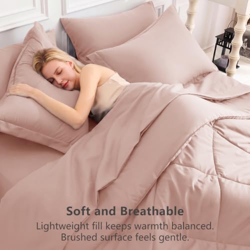 Image of CozyLux Full Size Comforter Sets Dusty Pink - 7 Pieces Bed in a Bag Full, Luxury Soft Bed Set for All Seasons, Bedding Set with Down Alternative Comforter, Sheets, Pillowcases & Shams