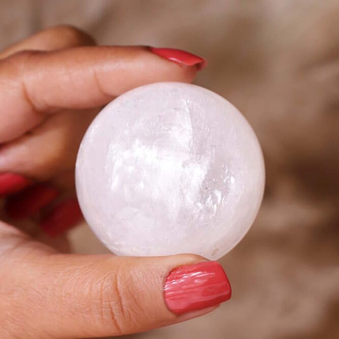 Image of Shubhanjali White Calcite Crystal Sphere Ball 100-120 GMS | Natural Polished Gemstone Sphere for Meditation, Reiki Practice, Feng Shui & Vastu Decor | Decorative Crystal Ball for Home & Office