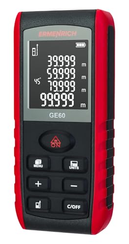 Ermenrich Reel PRO GE60 Medidor Láser 60M Compacto y Ligero Herramienta de Medición Distancia Área Volumen Ángulos Modo Pitágoras Pantalla LCD Memoria Integrada Negro