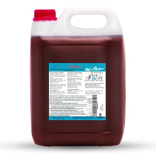ICE Bär SLUSH Granizado 12 variedades afrutadas, 5 litros de concentrado, Sabor a fresa, granizador de hielo para máquina de hielo de bricolaje 5L (Paquete de 1)