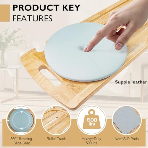 Slide Transfer Board with Track Pulley & 360° Turntable, Heavy-Duty Sliding Board, 500 lb Capacity, Wooden Transfer Aid for Seniors & Disabled, Bed, Wheelchair, Car & Toilet, 31.5 x 11 x 1 in - Thumbnail 4