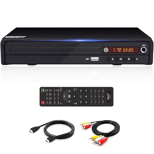 Reproductor de DVD para TV,Full HD 1080P, HDMI Output, Gratuito para Todas Las regiones, Mini Reproductor Compacto de DVD CD y MP3, con Cable HDMI para TV, Puerto USB, Control Remoto, (no blueray)