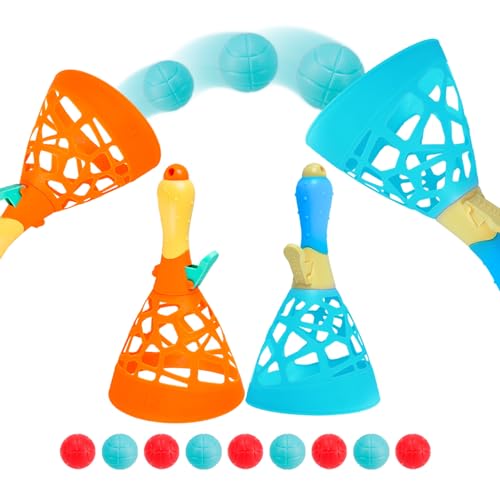 Outdoor Indoor Games Activities for Kids Pop and Catch Ball Family Games with 2 Launcher Baskets and 10 Balls