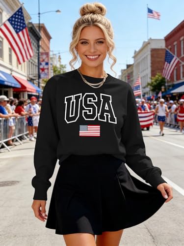 Image of PECHAR USA Sweatshirt Women American Flag Sweater 4th of July Shirts Patriotic Sweater Fourth of July Pullover