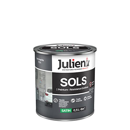 Julien Peinture Sols Extrême Intérieur et Extérieur - Chapes béton, ciment lissé, briques, asphalte, planchers et parquets - Gris Graphite 0,5 L