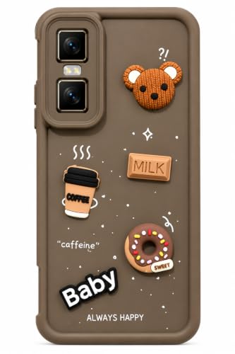 Image of Bintage Back Cover Compatible for Infinix X6873 / GT 30 Pro 5G+ | Cute Fun Ball | 3D Taddy Smiley Coffee | Milk Case | Full Body Protection - Brown