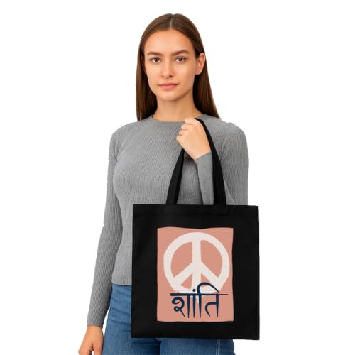 Image of Black Tote Bag With Pocket Printed Designed Canvas Tote Bags For Women large capacity,Tote bag For Shopping, College, Travel, More Canvas Handbag For Unisex Bag