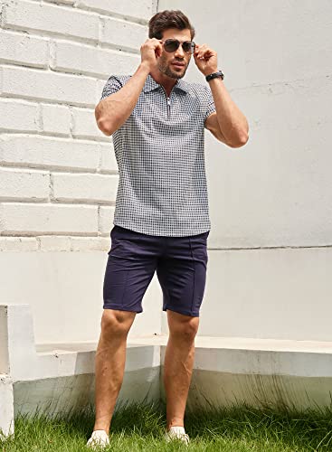 Men's Short Sleeve Golf Shirt Baggy Pique Polo 60S Bowling Tops Plaid #8 S #TOP7