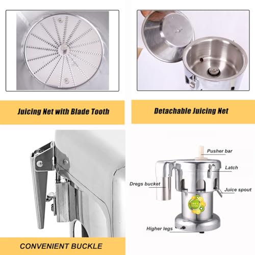 Presse-Agrumes Professionnelle, centrifugeuse à Pression à Froid 370 W, Robuste, en Acier Inoxydable, idéale pour Les Bars à jus, Restaurants et hôtels. Vitesse : 4 300 TR/Min.