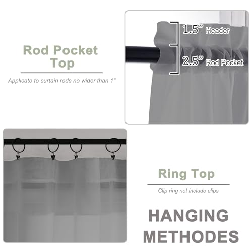 Image of OWENIE Grey Sheer Curtains, Sheer Curtains 84 inches Long 2 Panels Set, Rod Pocket Voile Fimly Gray Drapes for Living Room /Bedroom, 2pcs, Each 42 inch W x 84 inch L