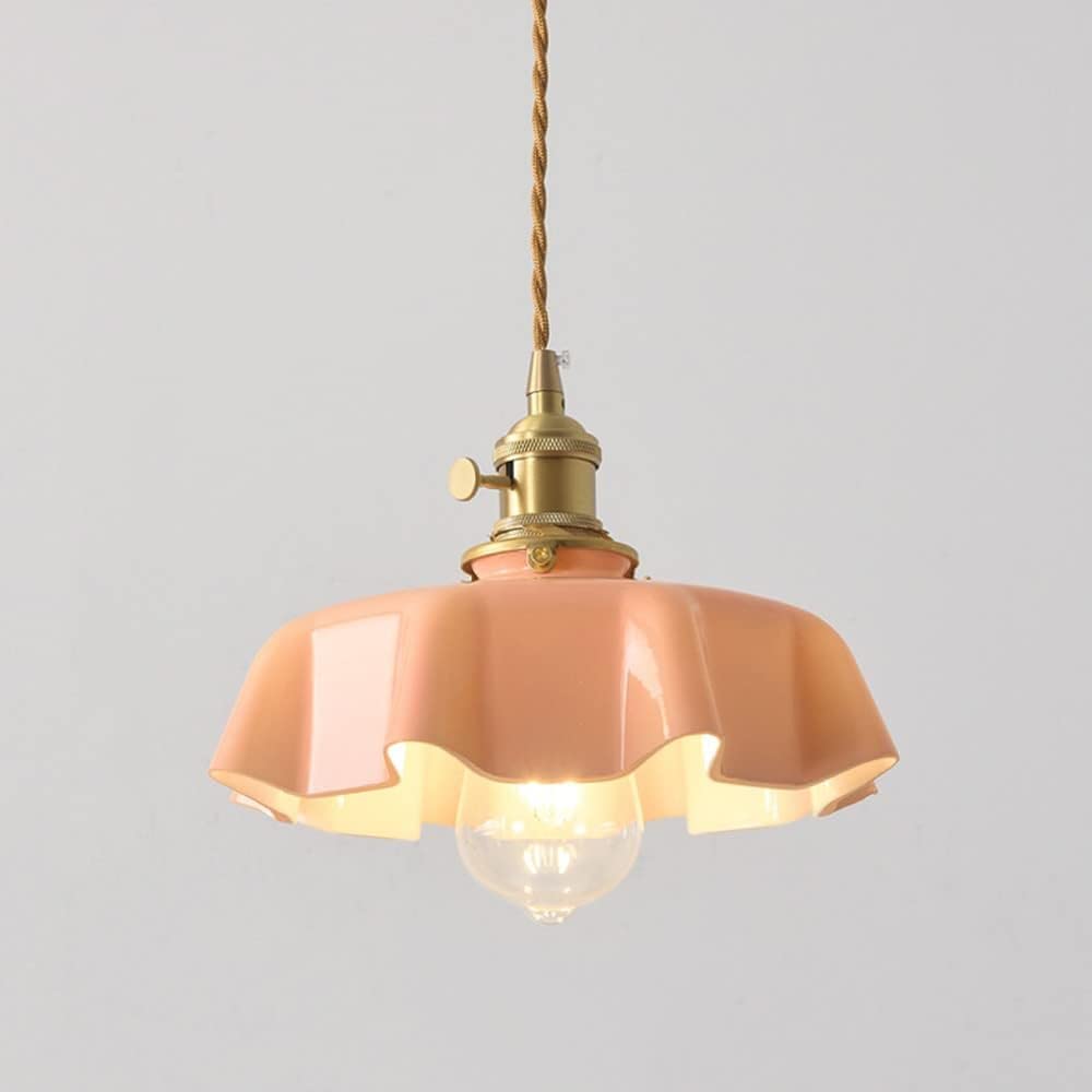 Granestner Glass Pendant Light Copper Ceiling Hanging Lamp, Dining Table E27 Suspension Lamps for Kitchen Island Bedroom(Color:Pink)