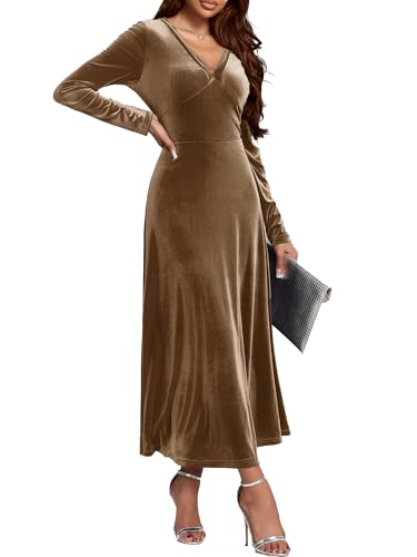 Women Velvet Maxi Dress Long Sleeve