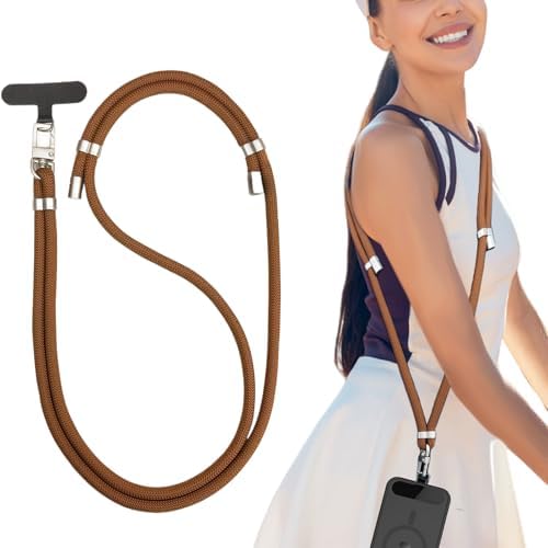 Universal Phone Lanyard Crossbody with Phone Tabs, Adjustable Anti Theft Phone Strap for All Phones, Premium Metal Buckles, Skin-Friendly, iPhone 16 Pro Max lanyard for Women and Men, Brown