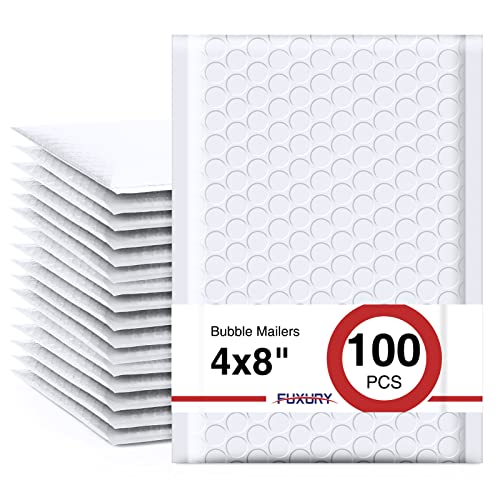 Image of Fuxury 4x8 Bubble Mailers 100 Pack White Padded Envelopes Usable Size 4x7 inch Opaque Small Padd Mailer for Gifts Mailing Envelopes Bubble Padded, Envelope Small Business Shipping