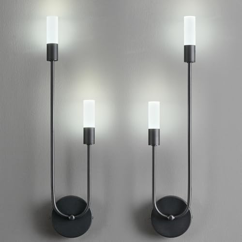 Image of Black Wall Sconces Set of Two U Shape 2 Light 6000K LED Wall Sconce Dimmable Bathroom Sconces Modern Sconces Wall Lighting for Bedroom Hallway Wall Light Fixtures Indoor