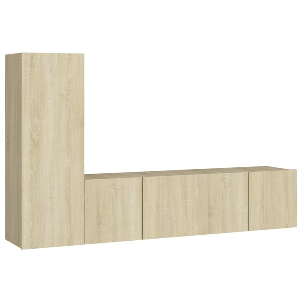 3-TLG. TV-Schrank-Set Sonoma-Eiche Holzwerkstoff, Wandmontage, Modernes Media-Center für Wohnzimmer, Schlafzimmer, Viel Stauraum, Einfache Reinigung