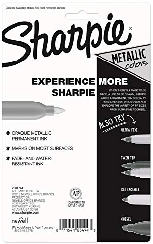 Image of Sharpie Metallic Permanent Markers, Fine Point, Assorted Metallic, 6 Count