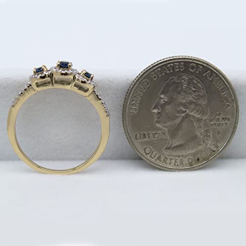 Dazzlingrock Collection Round Blue Sapphire & White Diamond 3 Stone Halo Engagement Ring for Women in Solid Gold4