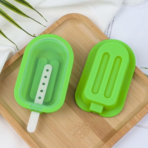 Image of Solitude 4 Pcs Oval Silicone Kulfi & Ice Candy Moulds with Sticks | Popsicle & Ice Cream Maker Mold for Kids | Reusable BPA-Free DIY Popsicle Molds for Juice, Yogurt & Fruit Treats