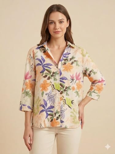 Image of URBAN OX Women's Casual Shirt - Stylish Printed Long Top for Women & Girls | Elegant Shirt for Women | Breathable Summer Tops for Women