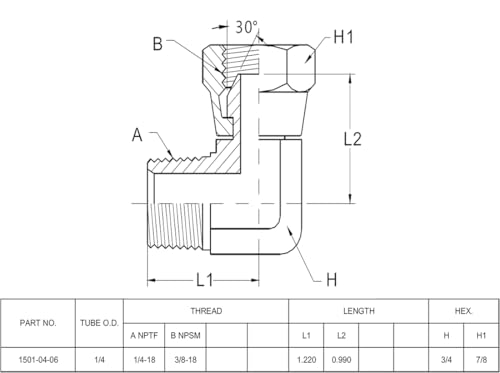 Image of (4-PACK) 1501-04-06 Hydraulic Hose Adapter Fitting 1 /4 inch Male (1 /4 inch-18NPTF) x 3 /8 inch Female Swivel (3 /8 inch-18NPSM) 90 Elbow SAE Pipe Joints Tube Connector Carbon Steel