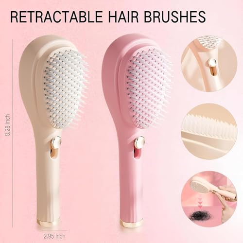 Image of Self Cleaning Hair Brush for Women & Kids - Detangler Hair Brush Comb for Wet or Dry Hair - Anti-Static Hairbrush Women Love - Gentle Scalp Massage Comb Brush for All Hair Types.