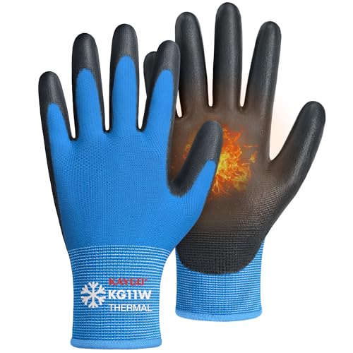 Image of KAYGO Winter Work Gloves Thermal Insulated, PU Coated,12 Pairs, KG11W | Excellent Grip, Breathable & Lightweight, 13-Gauge Seamless Knit, For Freezer Work, Cold Storage, Winter Outdoor Jobs
