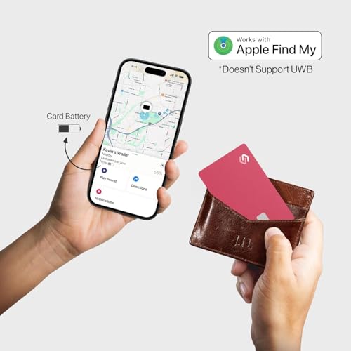 Image of SPOTMINDERS Apple MFi Certified Credit Card Wallet Tracker PRO Pink (iOS Only) Travel Essentials for Women Works with Apple Find My Rechargeable Tracking Card IP68 0.07in Slim Item Finder for Passport