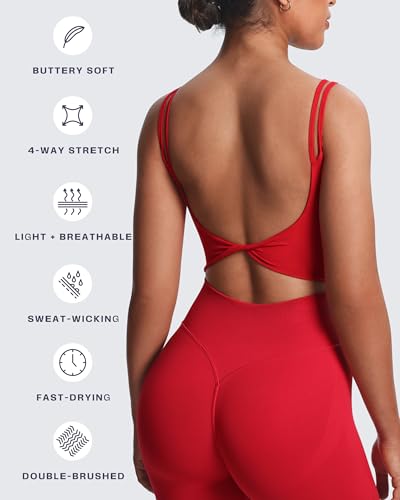 Image of Aoxjox Women's Workout Sports Bras Fitness Padded Backless Yoga Crop Tank Top Twist Back Cami