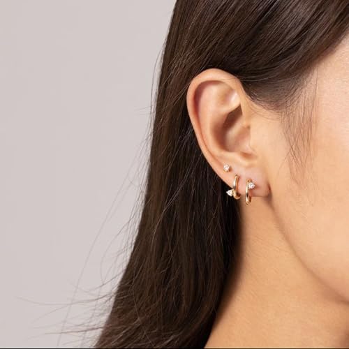 925 Sterling Silver Cubic Zirconia CZ Dainty Huggie Earrings | 18k Gold-Plated Lightweight Huggie Hoops 丨Hypoallergenic Trendy Jewelry Gift for Women4