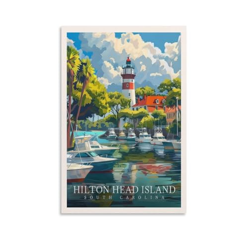 ZJMAMZL Hilton Head Poster Wall Art Vintage Travel Posters 12x18inch(30x45cm) Scenic City Landscape Painting Print, Aesthetic Room Decor & Large Scenery Artwork for Home Office Unframe-style