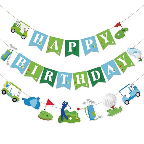 Neyeidru 3Pcs Pre-Strung Golf Happy Birthday Banner Decorations, Golf Sports Theme Birthday Party Decorations For Girls Boys Children Adults Man Women