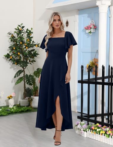 Image of LightlyKiss Women's Square Neck Backless Dress High Slit Wedding Guest Dress Formal Cocktail Party Dress