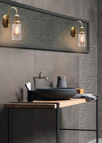 Image of PERMO Industrial Vintage Sconce Black Sconce with 3.1 inch Cylindrical Clear Glass Shade Wall Mount Light Fixture for Living Room Bathroom Entertry