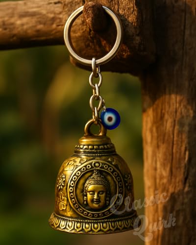 Image of Evil Eye Hooked Guardian Bell Keychain - Protective Lucky Charm Bell with Clip Hook for Bike, Car, Key & Bag | Spiritual Good Luck Talisman Gift
