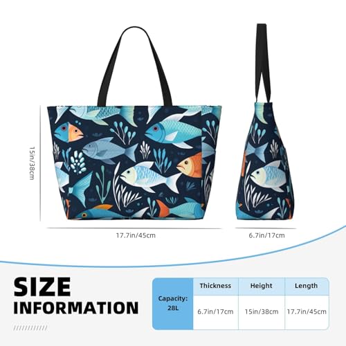 Fishes Pattern Beach Bags For Women Large Waterproof Sandproof Beach Tote Bag Pool Bag Lightweight Zipper Carry On Bag For Gym Travel Vocation4