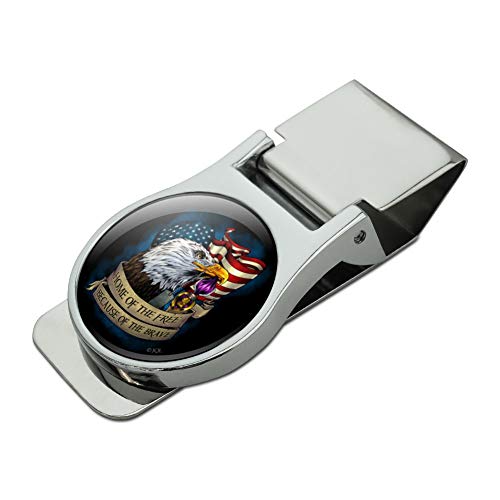 Home of the Free Because of the Brave Purple Heart Eagle American Flag Satin Chrome Plated Metal Money Clip
