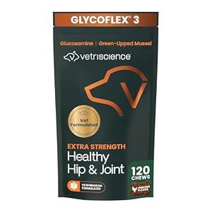 VetriScience Extra Strength Hip & Joint Supplement for Dogs – Supports Joint Health & Mobility, Vet-formulated w/Glucosamine, MSM & Green-Lipped Mussel – Chicken Flavor, 120 Chews